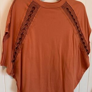 Free People Terracotta Blouse with Crochet Accents